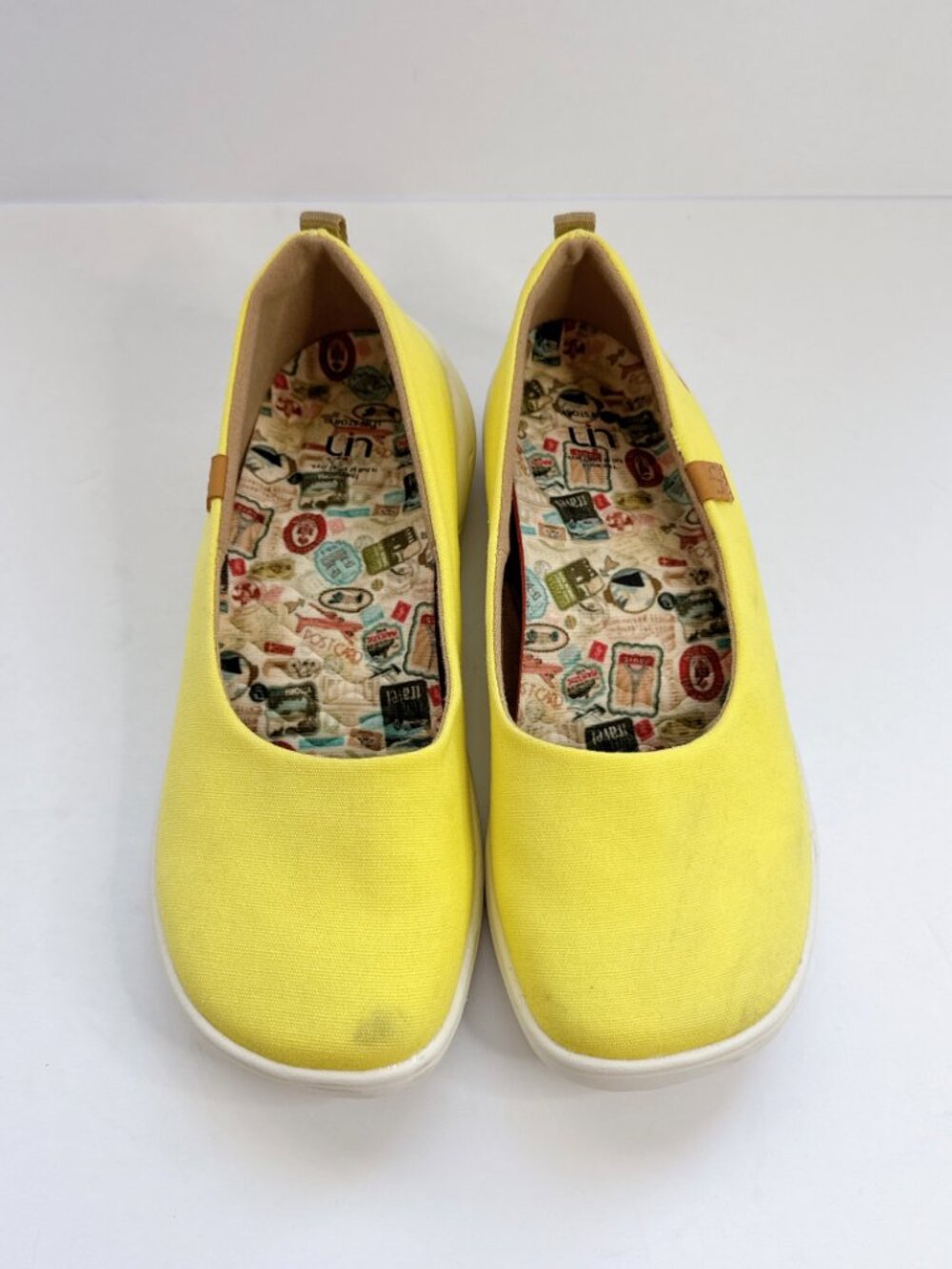 Used Women’s Size 6.5 UIN Valencia Yellow Canvas Slip-On Shoes Comfy Flats